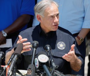 Texas Gov. Greg Abbott speaks during a press conference about the shooting incident at Santa Fe High School May 18, 2018 in Santa Fe, Texas. (Credit: Bob Levey/Getty Images)
