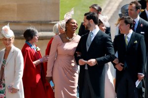 Serena Williams and her husband Alexis Ohanian arrive for the wedding ceremony of Britain's Prince Harry, Duke of Sussex and US actress Meghan Markle at St George's Chapel, Windsor Castle, in Windsor, on May 19, 2018. (Credit: ODD ANDERSEN/AFP/Getty Images)