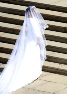 Meghan Markle arrives for the wedding ceremony to marry Britain's Prince Harry, Duke of Sussex, at St George's Chapel, Windsor Castle, in Windsor, on May 19, 2018. (Credit: ANDREW MATTHEWS/AFP/Getty Images)