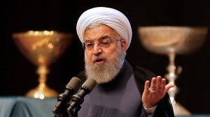 Iranian President Hassan Rouhani gives a speech in the city of Tabriz in the northwestern East-Azerbaijan province on April 25, 2018, during an event commemorating the city as the 2018 capital of Islamic tourism. (Credit: ATTA KENARE/AFP/Getty Images)