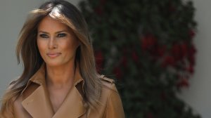 U.S. first lady Melania Trump arrives in the Rose Garden to speak at the White House May 7, 2018, in Washington, D.C. (Credit: Win McNamee/Getty Images)