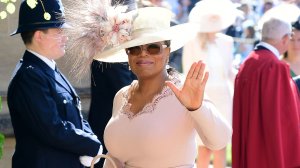 Oprah Winfrey arrives for the wedding ceremony of Britain's Prince Harry, Duke of Sussex and US actress Meghan Markle at St George's Chapel, Windsor Castle, in Windsor, on May 19, 2018. (Credit: IAN WEST/AFP/Getty Images)