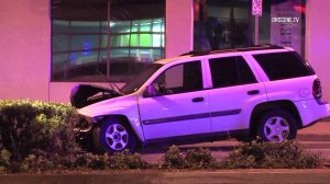 An SUV damaged in a crash in Pasadena is seen on May 27, 2018. (Credit: OnScene.TV)