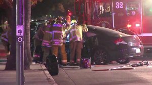 Firefighters respond to a crash in Pasadena on May 27, 2018. (Credit: OnScene.TV)
