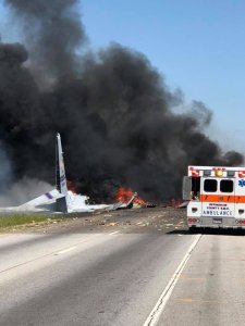 A military plane crashed in Savanah, Georgia on May 2, 2018. (Courtesy of Savannah Professional Firefighters Association via Twitter)