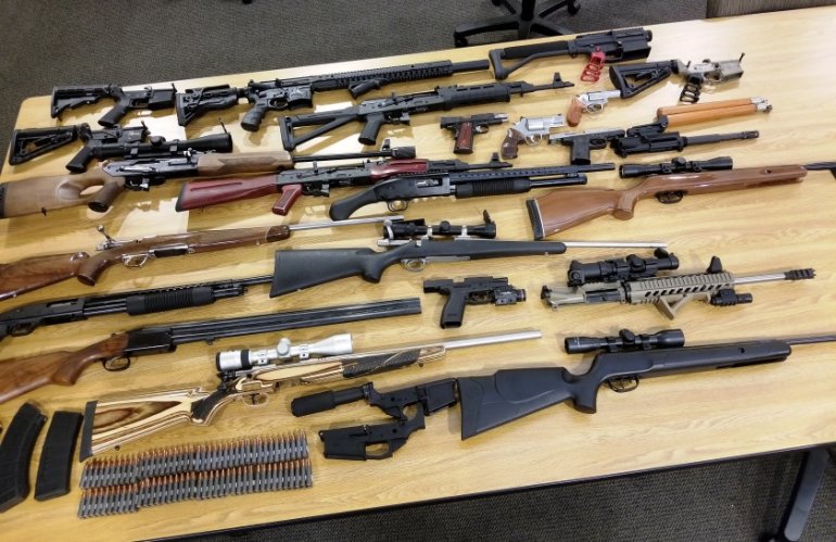 Weapons seized during a routine probation check are shown in a photo released by the Glendale Police Department on May 30, 2018.