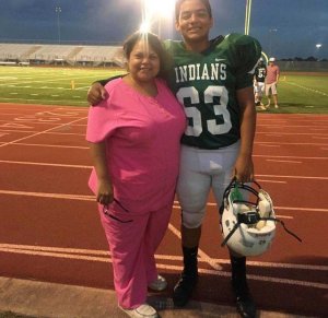 Chris Stone, a victim in the Santa Fe High School shooting, appears in his football uniform. (Credit: Mercedez Stone via CNN)