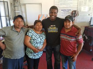 After $700 was stolen from them in a gas station attack, a Lancaster family meets with the man who reimbursed the money on May 30, 2018, in a photo released by the Los Angeles County Sheriff's Department.