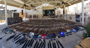 The Los Angeles County Sheriff's Department on June 18, 2018 provided this image of firearms they said were seized from a convicted felon's home in Agua Dulce. 