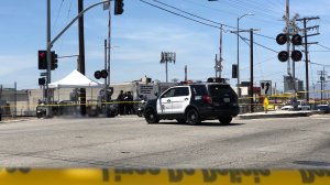 Authorities investigate after a person was struck and killed by an Amtrak train in Sun Valley on June 10, 2018. (Credit: KTLA)