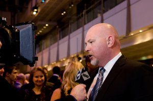 Steve Schmidt speaks with a reporter during the "Game Change" premiere at The Newseum on March 8, 2012 in Washington, DC. (Credit: Kris Connor/Getty Images)