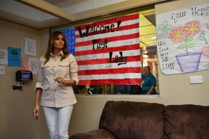 U.S. first lady Melania Trump visits the Luthern Social Services of the South's Upbring New Hope Children Center in McAllen, Texas, on June 21, 2018.(Credit: Mandel Ngan/AFP/Getty Images)
