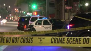 Police tape blocks off the scene of an officer-involved shooting that took place in Inglewood on June 22, 2018. (Credit: Loudlabs)