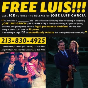 A flyer urges people to call U.S. Immigration and Customs Enforcement and ask for the release of Jose Luis Garcia.