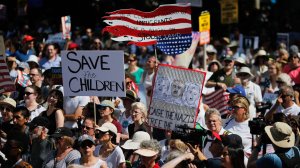Demonstrators march against the separation of immigrant families on June 30, 2018, in New York. (Credit: EDUARDO MUNOZ ALVAREZ/AFP/Getty Images)
