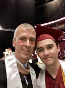 Marjory Stoneman Douglas High School graduation grand marshal Jeff Foster takes a selfie with student David Hogg on June 3, 3018. (Credit: Jeff Foster via CNN)