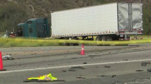 A tractor trailer is seen following a fatal collision on Highway 126 in Fillmore on May 31, 2018.