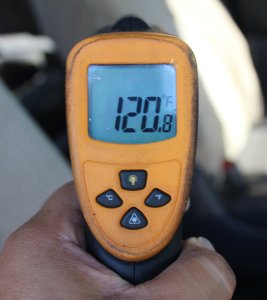 An Alhambra police photo shows the temperature reading in the van when the child was found.