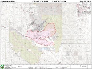 An InciWeb map shows the boundaries of the Cranston Fire as of July 27, 2018.