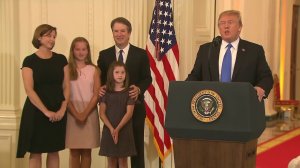 Supreme Court associate justice nominee Brett Kavanaugh stands with his family after President Donald Trump announces Kavanaugh as his pick to replace retiring Justice Anthony Kennedy on July 9, 2018. (Credit: CNN)