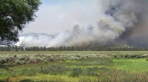 As seen from Garner Valley, smoke billows from the Cranston Fire on July 27, 2018. (Credit: KTLA)