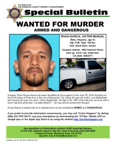 Victor Manuel Rivas is seen in a bulletin issued by the L.A. County Sheriff’s Department on July 1, 2018.
