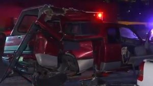 A driver transporting a body to a mortuary on July 5, 2018, was involved in a high-speed chase that ended in a violent crash in downtown San Diego. (Credit: KGTV via CNN Wire)