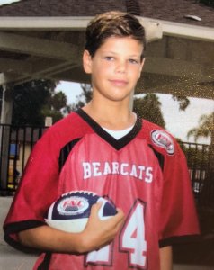 A boy attacked by a shark in Encinitas on Sept. 29, 2018 is seen in a photo released by his family. (Credit: KSWB)