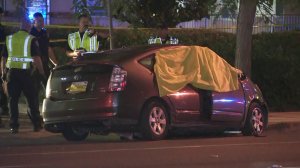 Police investigate a fatal crash in La Habra on Sept. 20, 2018. (Credit: KTLA)