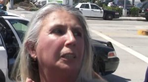 Lucy Blanco speaks to reporters on Sept. 11, 2018, after evacuating the hospital where she works in Downey following reports of a possible active shooter there. (Credit: KTLA)