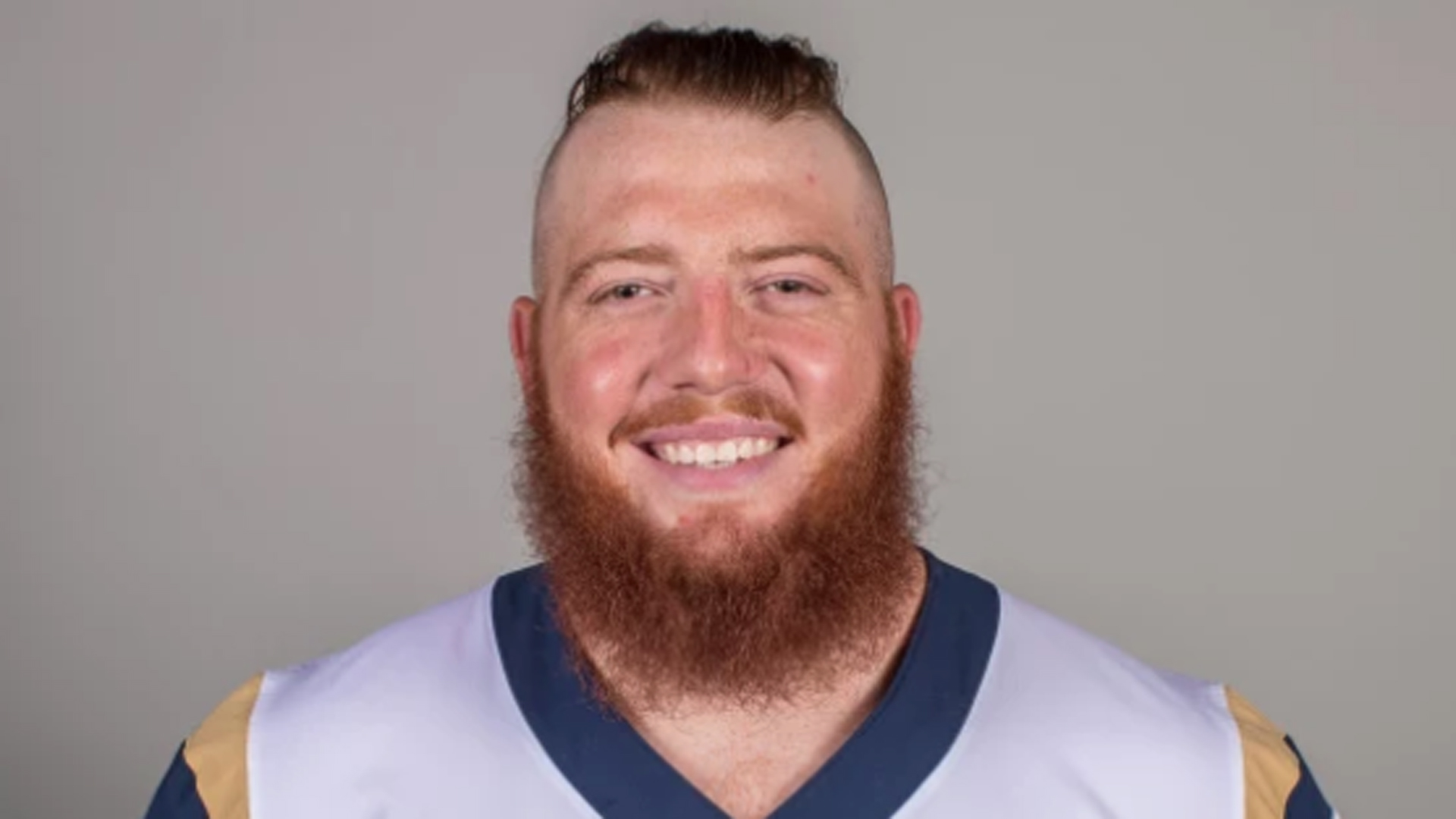 Aaron Neary is shown in an official portrait on the Los Angeles Rams website.