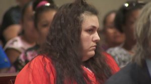 Heather Maxine Barron appears for her arraignment in a Lancaster courtroom on Oct. 3, 2018. (Credit: KTLA)