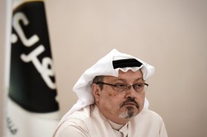A general manager of Alarab TV, Jamal Khashoggi, looks on during a press conference in the Bahraini capital Manama, on December 15, 2014. (Credit: MOHAMMED AL-SHAIKH/AFP/Getty Images)
