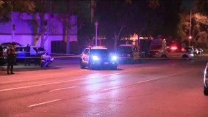 Pasadena police investigate the scene of a fatal hit-and-run at Fair Oaks Avenue and Claremont Street on Oct. 21, 2018.