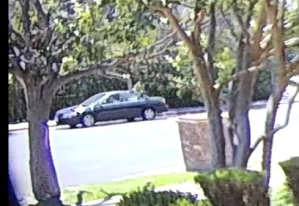 The getaway car used in a June 13, 2018, burglary in Encino is seen in a still from surveillance video released by Los Angeles police on Oct. 19, 2018.