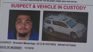 Brandon Mazariego is shown in a photo displayed at an LAPD news conference on Nov. 20, 2018. (Credit: KTLA)
