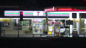 A 7-Eleven in City of Industry is cordoned off after a deputy shot a suspect there on Nov. 1, 2018. (Credit: KTLA)