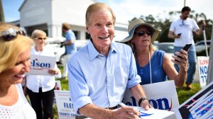 Sen. Bill Nelson (D-FL) attends an election sign waving event on Nov. 5, 2018, in Melbourne, Florida. (Credit: Jeff J Mitchell/Getty Images)