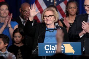 Claire McCaskill concedes defeat in her bid to keep her U.S. Senate seat during an election-night rally on Nov. 6, 2018 in St. Louis, Missouri. (Credit: Scott Olson/Getty Images)