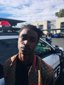 Homicide suspect Leslie Ray Hawkins, 18, is seen during his arrest in Las Vegas on Nov. 27, 2018, in a photo released by the Barstow Police Department.