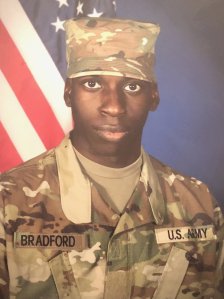 File photo of Emantic Fitzgerald Bradford Jr., known as E.J., dressed in basic training Army fatigues. The photo was released by the family attorney, Benjamin L. Crump. Bradford Jr. said on his Facebook page he was a US Army combat engineer. An Army spokesman told CNN he never completed advanced individual training and did not officially serve in the Army. (Credit: CNN)