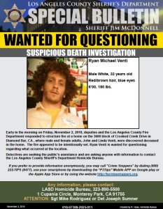 Wanted flier issued by the Los Angeles County Sheriff's Department on Nov. 3, 2018.