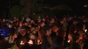 Mourners pay tribute to Leslie Pray, 54, of Claremont, on Nov. 5, 2018. Police said Pray was intentionally struck and killed by a driver, who has been charged with murder, on Nov. 3, 2018.