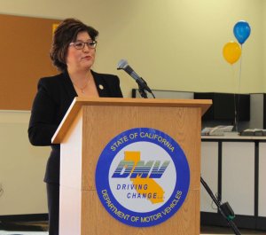 California DMV Director Jean Shiomoto is seen in a photo tweeted by the agency on Nov. 19, 2014.