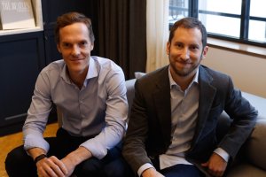 Co-founders of start-up company Juul, Adam Bowen (L) and James Monsees pose in Paris on Dec. 5, 2018. (Credit: FRANCOIS GUILLOT/AFP/Getty Images)