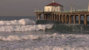 Waves pound the shore at Manhattan Beach on Dec. 16, 2018.