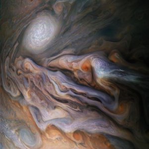 NASA sent the spacecraft Juno to Jupiter in 2011. This is one of the images that was brought back by the spacecraft.