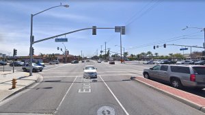 The intersection of Euclid Street and Westminster Boulevard in Garden Grove, as viewed in a Google Street View image in April of 2018.