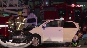 Investigators look through the scene of a deadly crash in Santa Ana on Dec. 2, 2018. (Credit: Onscene)