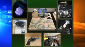 Moorpark police investigators arrested 14 people and seized a cache of drugs, guns and cash during a large-scale bust targeting prison-based drug ring. (Credit: Moorpark Police Department)